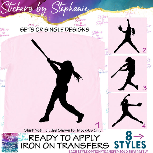 (s01-233) Softball Player Silhouette Iron-On Transfer