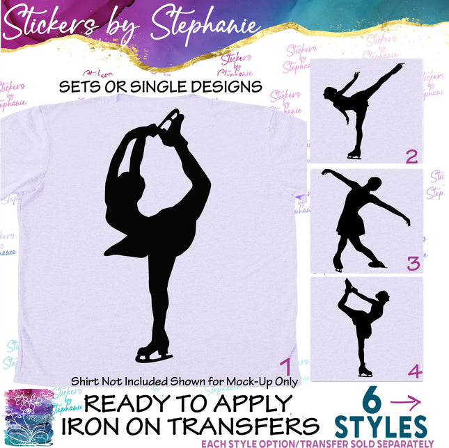 (s01-236) Ice Skater Skating Silhouette Iron-On Transfer