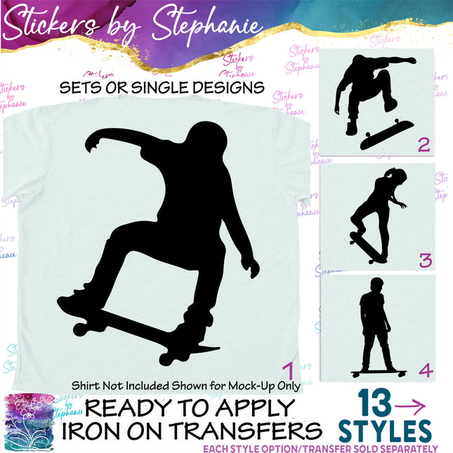 (s01-237) Skateboarding Skater Silhouette Iron-On Transfer