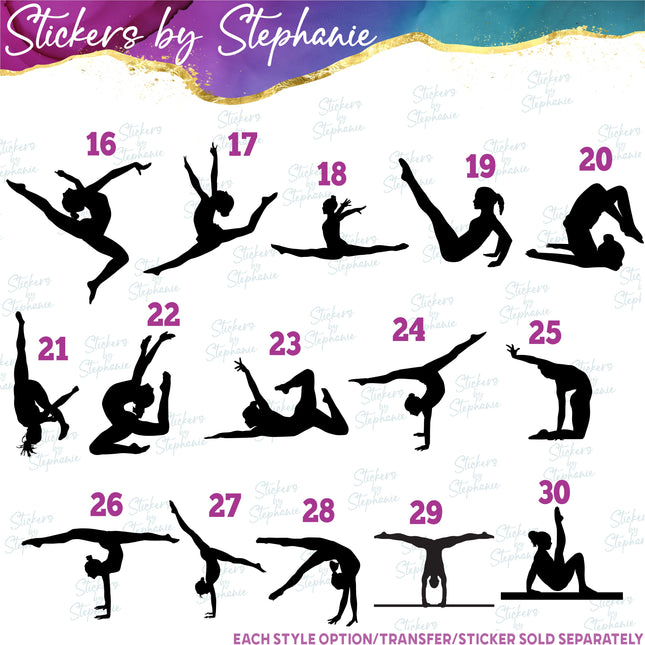 (s01-239) Gymnast Gymnastics Silhouette Iron-On Transfer or Sticker