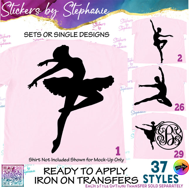 (s01-240) Ballerina Ballet Dancer Silhouette Iron-On Transfer