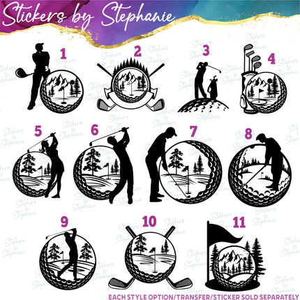 (s01-245) Golf Ball Golfer Iron-On Transfer or Sticker