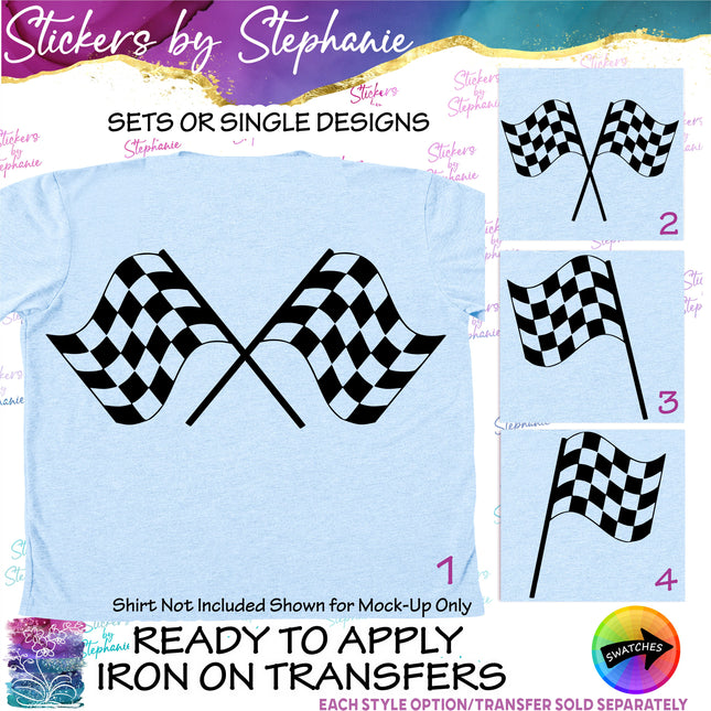 (s01-248) Checkered Race Flags Iron-On Transfer
