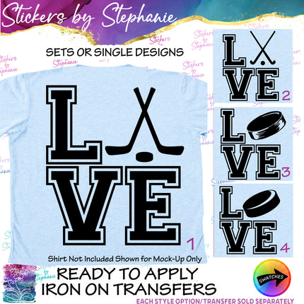 (s01-251) Hockey Puck Sticks Stacked Love Iron-On Transfer