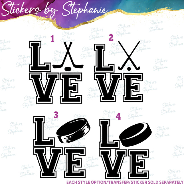 (s01-251) Hockey Puck Sticks Stacked Love Iron-On Transfer