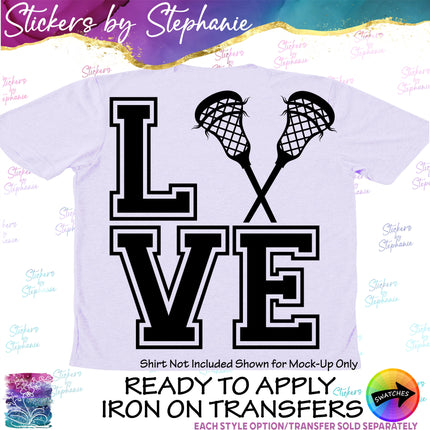 (s01-252) Lacrosse Sticks Stacked Love Iron-On Transfer or Sticker