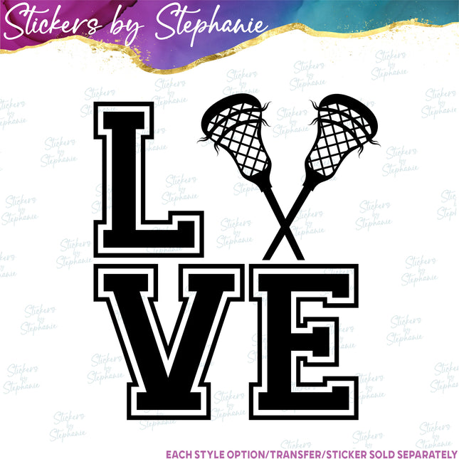 (s01-252) Lacrosse Sticks Stacked Love Iron-On Transfer