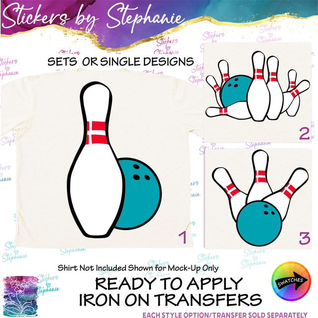 (s01-253) Bowling Ball Pins Iron-On Transfer