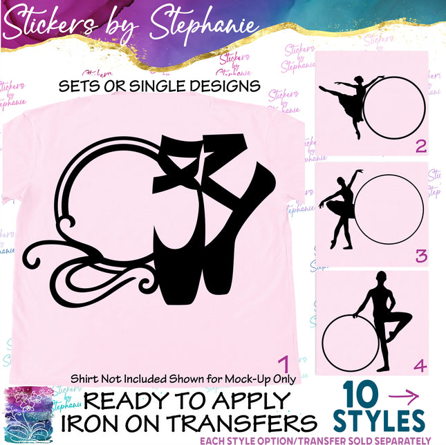 (s01-254) Ballet Ballerina Slippers Monogram Frame Iron-On Transfer