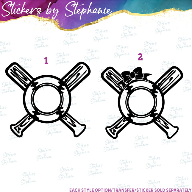 (s01-255) Baseball Ball Bats Monogram Frame Iron-On Transfer