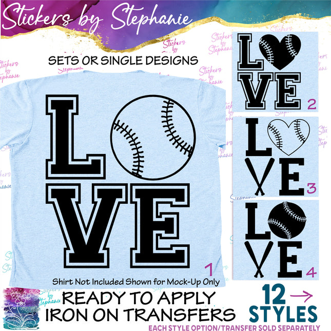 (s01-256) Baseball Ball Bats Stacked Love Iron-On Transfer