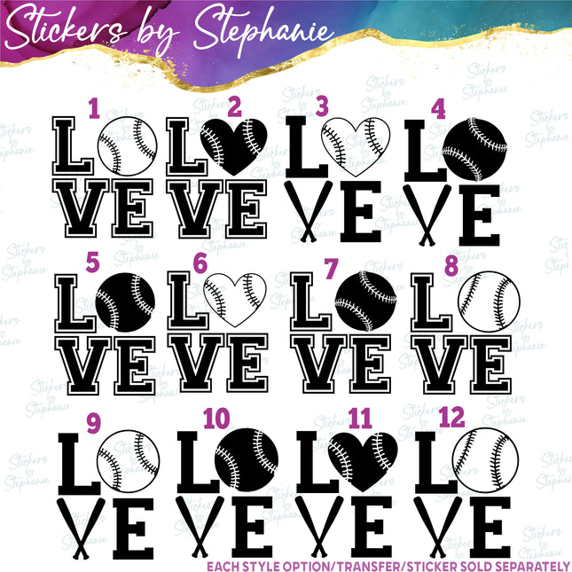 (s01-256) Baseball Ball Bats Stacked Love Iron-On Transfer