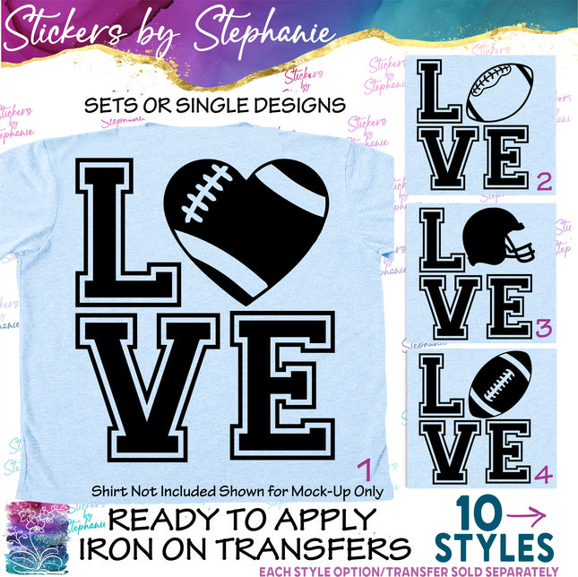 (s01-257) Football Ball Stacked Love Iron-On Transfer