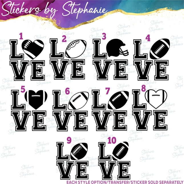 (s01-257) Football Ball Stacked Love Iron-On Transfer