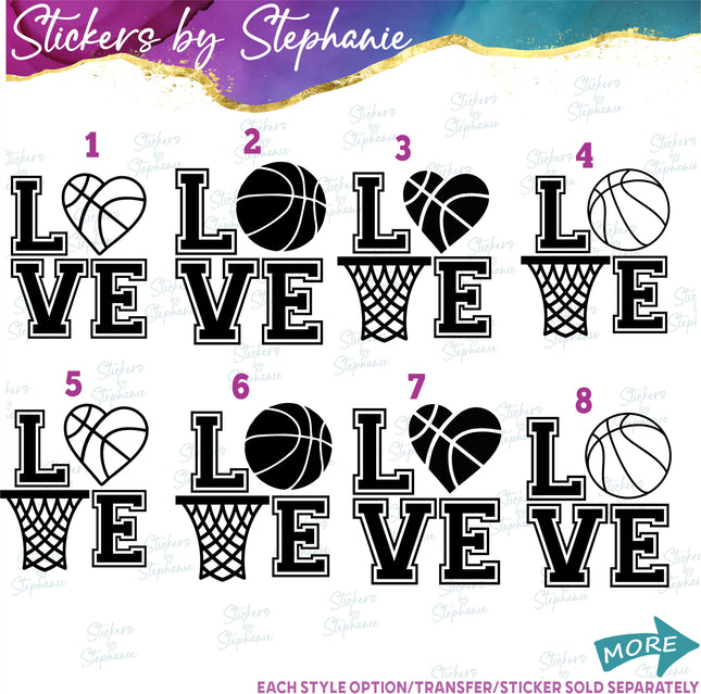 (s01-258) Basketball Ball Net Stacked Love Iron-On Transfer