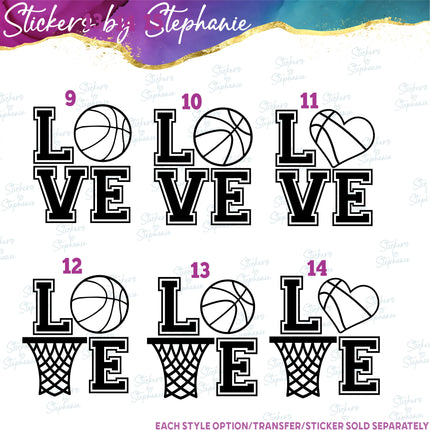 (s01-258) Basketball Ball Net Stacked Love Iron-On Transfer