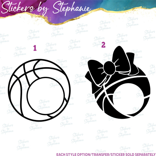 (s01-259) Basketball Ball Bow Monogram Frame Iron-On Transfer