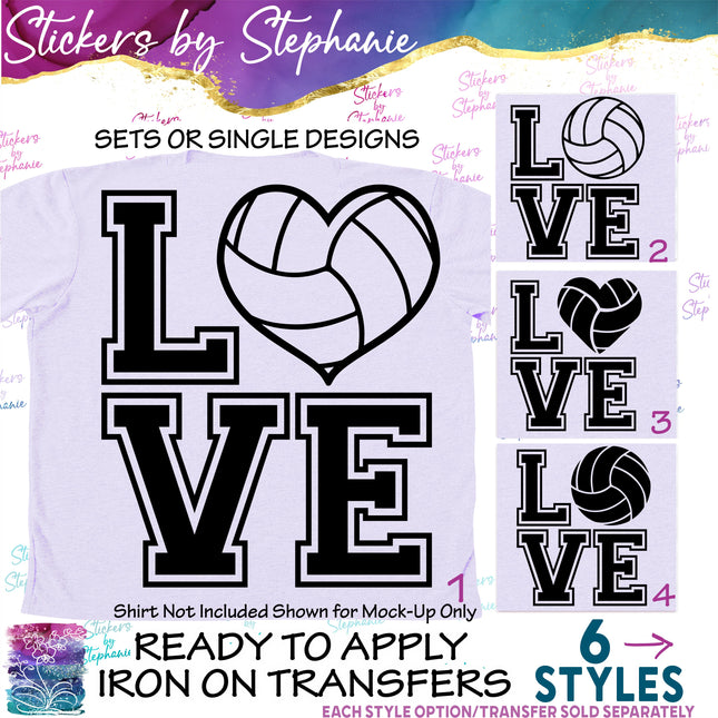 (s01-260) Volleyball Ball Stacked Love Iron-On Transfer