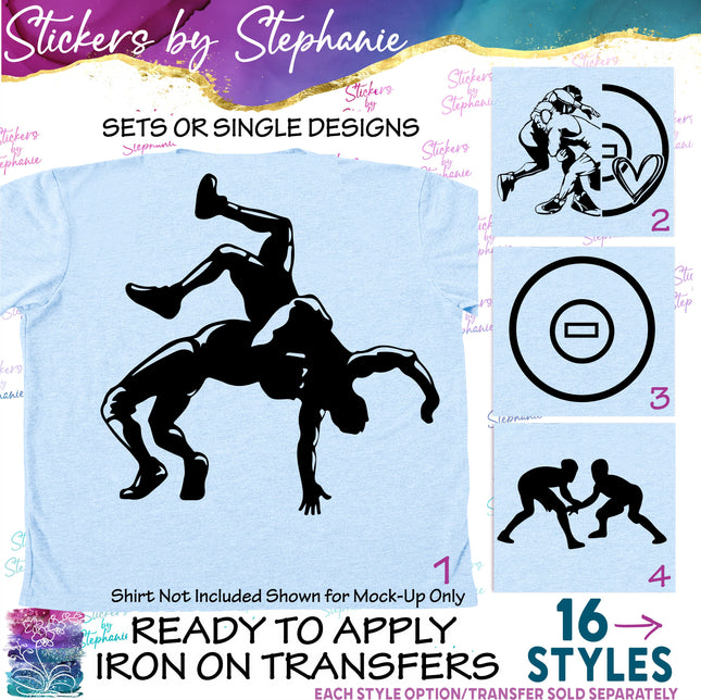 (s01-216) Wrestler Wrestling Silhouette Iron-On Transfer