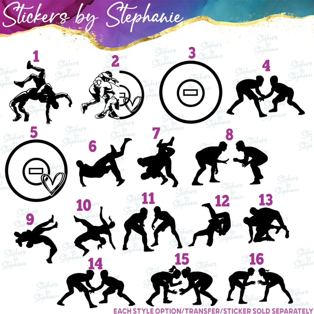 (s01-216) Wrestler Wrestling Silhouette Iron-On Transfer