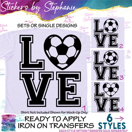 (s01-261) Soccer Ball Stacked Love Iron-On Transfer or Sticker