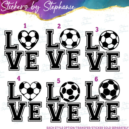 (s01-261) Soccer Ball Stacked Love Iron-On Transfer or Sticker