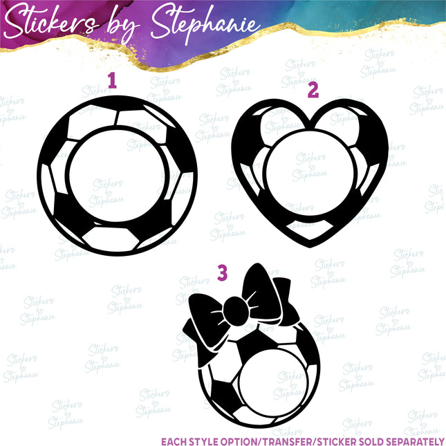 (s01-262) Soccer Ball Heart Bow Monogram Frame Iron-On Transfer