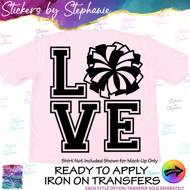 (s01-266) Cheer Pom-Pom Stacked Love Iron-On Transfer