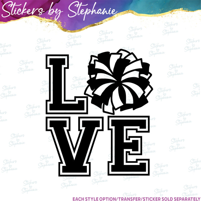 (s01-266) Cheer Pom-Pom Stacked Love Iron-On Transfer