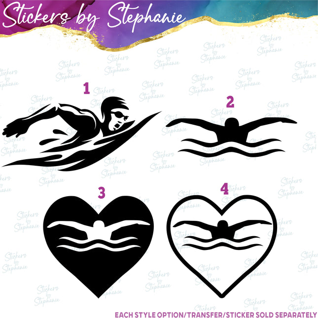 (s01-268) Swimmer Swimming Heart Silhouette Iron-On Transfer