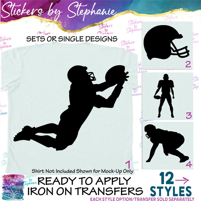 (s01-218) Football Player Helmet Silhouette Iron-On Transfer