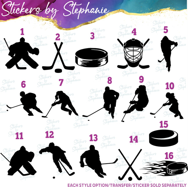 (s01-219) Hockey Player Sticks Puck Silhouette Iron-On Transfer
