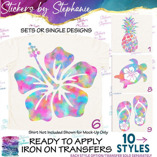 (s02-001) Tropical Hibiscus Flower Pineapple Flip Flops Graphic Iron-On Transfer