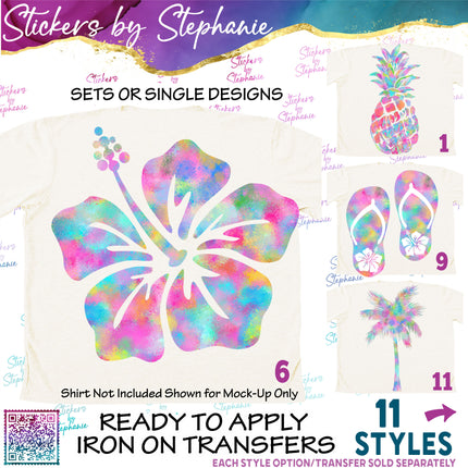(s02-001) Tropical Hibiscus Flower Pineapple Flip Flops Graphic Iron-On Transfer or Sticker