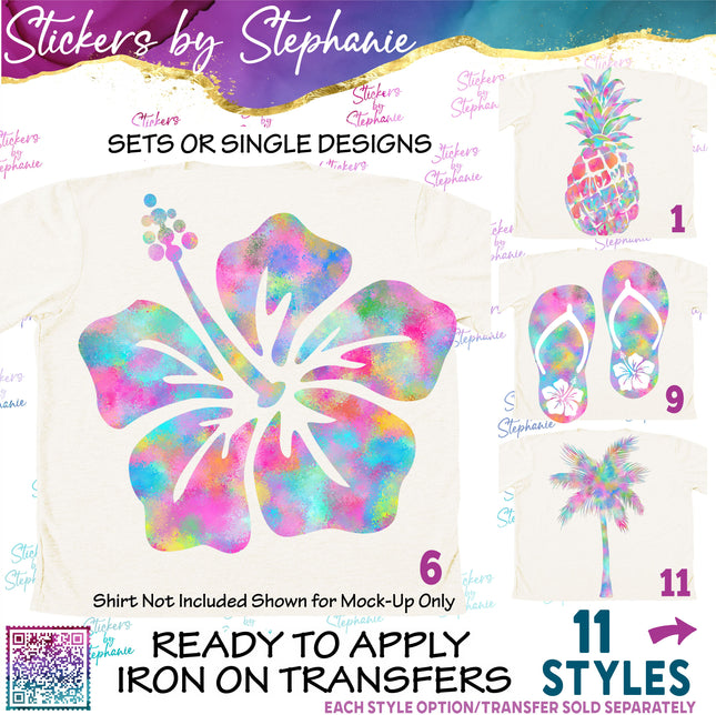 (s02-001) Tropical Hibiscus Flower Pineapple Flip Flops Graphic Iron-On Transfer or Sticker