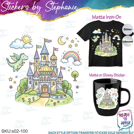 (s02-100) Fantasy Castle Fairytale Graphic Iron-On Transfer or Sticker