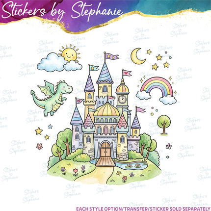 (s02-100) Fantasy Castle Fairytale Graphic Iron-On Transfer or Sticker