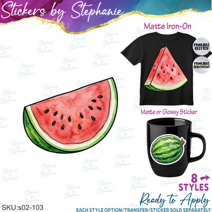 (s02-103) Red Watermelon Half Slice Whole Graphic Iron-On Transfer