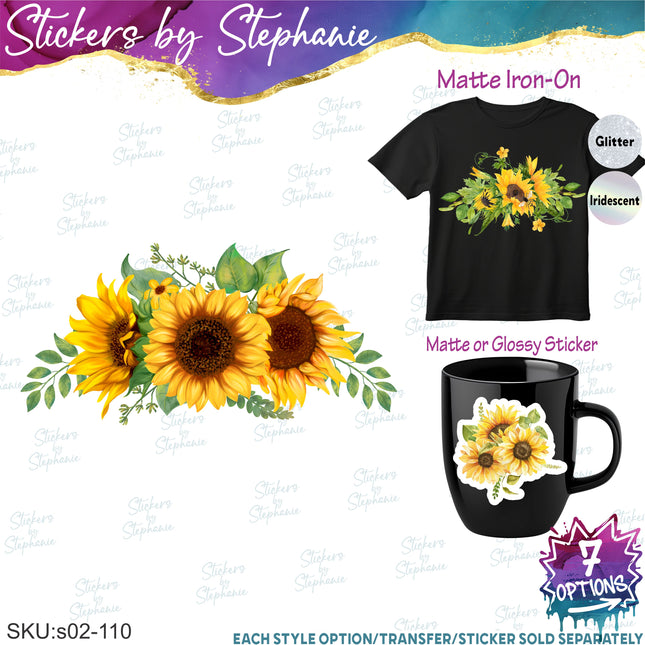 (s02-110) Sunflower Sunflowers Bouquet Graphic Iron-On Transfer or Sticker