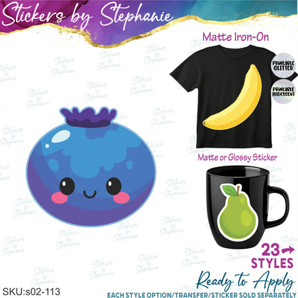 (s02-113) Kawaii Fruit Graphic Iron-On Transfer or Sticker