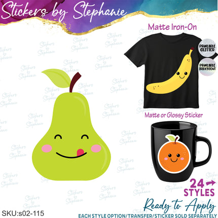 (s02-115) Kawaii Fruit Illustrated Graphic Iron-On Transfer or Sticker