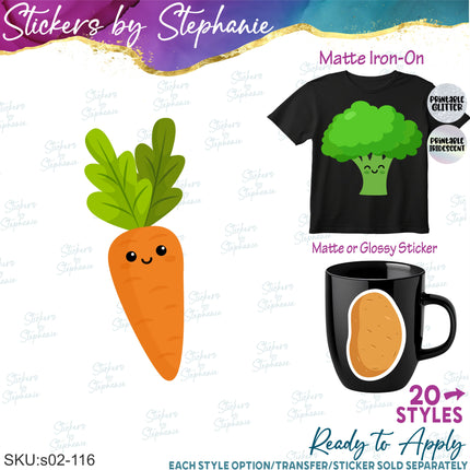 (s02-116) Kawaii Veggies Vegetables Graphic Iron-On Transfer or Sticker