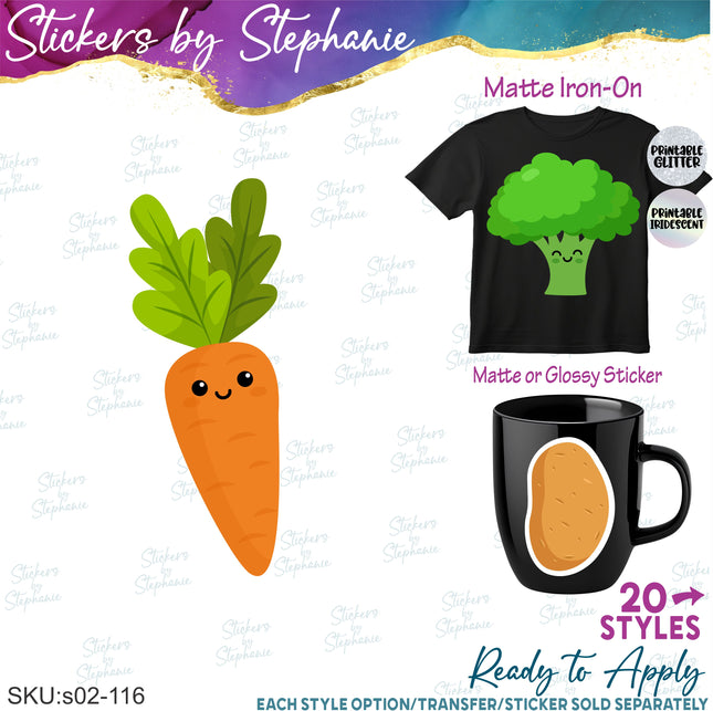 (s02-116) Kawaii Veggies Vegetables Graphic Iron-On Transfer or Sticker