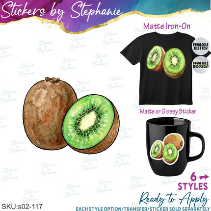 (s02-117) Kiwi Fruit Watercolor Graphic Iron-On Transfer or Sticker