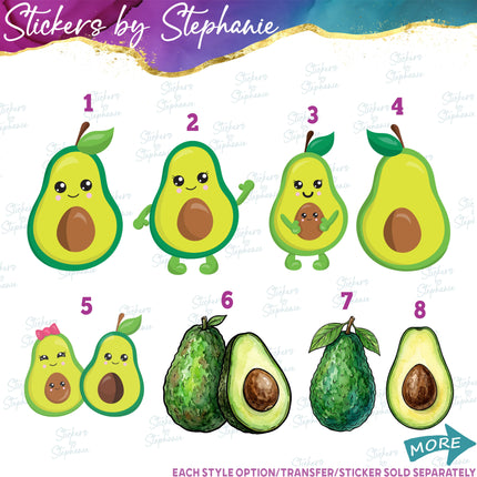 (s02-118) Kawaii Avocado Illustrated Graphic Iron-On Transfer or Sticker
