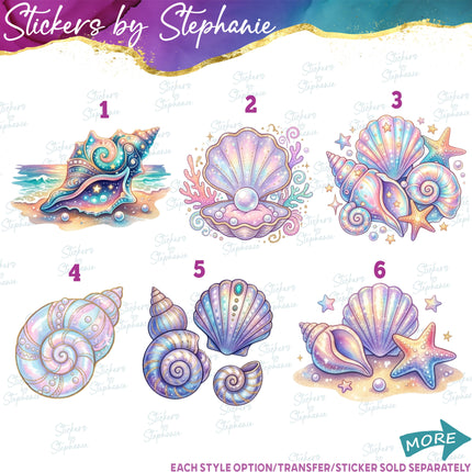 (s02-012) Pastel Seashells Shells Watercolor Graphic Iron-On Transfer or Sticker