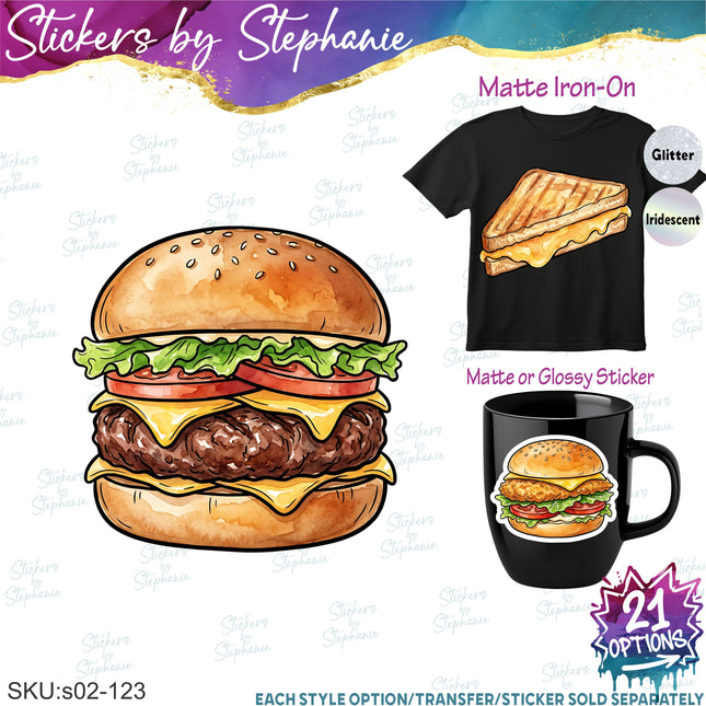 (s02-123) Hamburger Burger Graphic Iron-On Transfer or Sticker