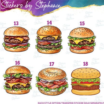 (s02-123) Hamburger Burger Graphic Iron-On Transfer or Sticker