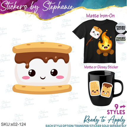 (s02-124) Kawaii Smores Marshmallow Graphic Iron-On Transfer or Sticker