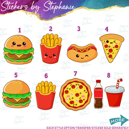 (s02-125) Kawaii Fast Food Hamburger Pizza Graphic Iron-On Transfer or Sticker